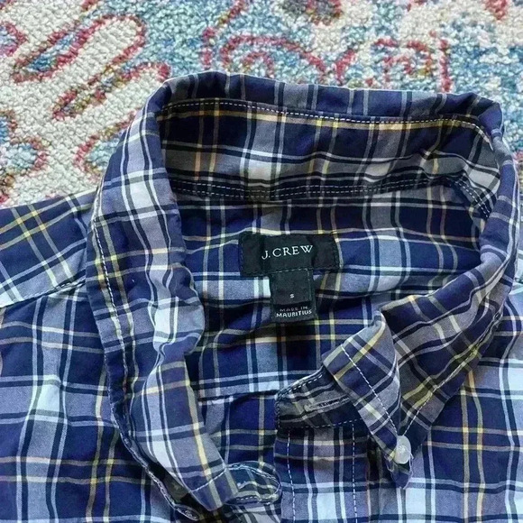 J Crew plaid blue and yellow button down - Picture 2 of 5